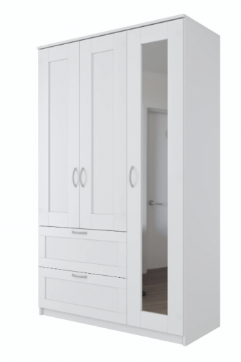 Шкаф трехдверный Сириус с зеркалом и 2 ящиками белый в Болотном - bolotnoe.mebel54.com | фото
