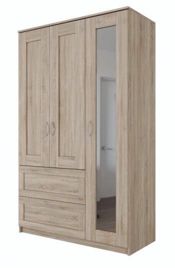 Шкаф трехдверный Сириус с зеркалом и 2 ящиками дуб сонома в Болотном - bolotnoe.mebel54.com | фото