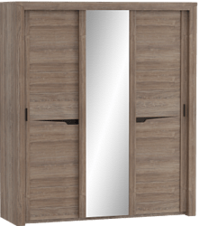 Шкаф трехдверный Соренто с раздвижными дверями Дуб стирлинг/Кофе структурный матовый в Болотном - bolotnoe.mebel54.com | фото