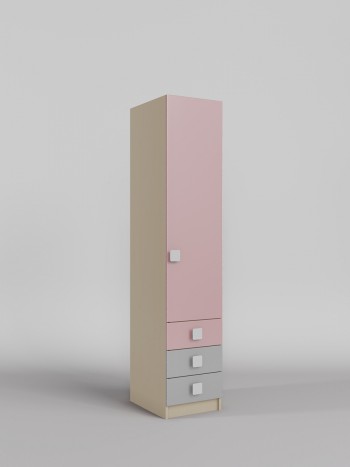 Шкаф угловой (секция с ящиками) Грэйси (Розовый/Серый/корпус Клен) в Болотном - bolotnoe.mebel54.com | фото
