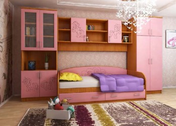 Детская Веселый пони Комплект мебели (Вишня оксфорд/Розовый) в Болотном - bolotnoe.mebel54.com | фото